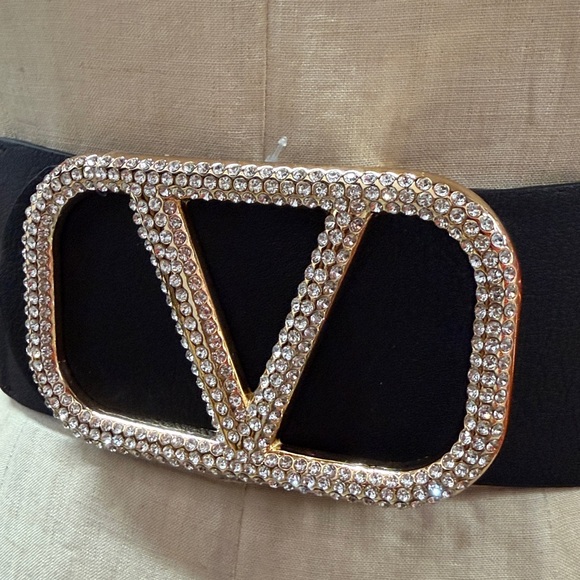 Black Belt with Gold and Rhinestone Buckle